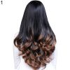 Women Big Wave Long Curly Wavy Gradient Color Ombre Three-forth Full Hair Wig - Brown