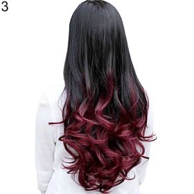 Women Big Wave Long Curly Wavy Gradient Color Ombre Three-forth Full Hair Wig - Red