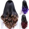 Women Big Wave Long Curly Wavy Gradient Color Ombre Three-forth Full Hair Wig - Purple