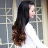 Women Big Wave Long Curly Wavy Gradient Color Ombre Three-forth Full Hair Wig - Red