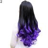 Women Big Wave Long Curly Wavy Gradient Color Ombre Three-forth Full Hair Wig - Purple