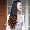 Women Big Wave Long Curly Wavy Gradient Color Ombre Three-forth Full Hair Wig - Brown