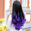 Women Big Wave Long Curly Wavy Gradient Color Ombre Three-forth Full Hair Wig - Brown