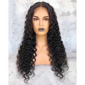 Wig Ladies Mid-length Curly Hair Hand-wrapped Small Curls (Option: Button mesh black)