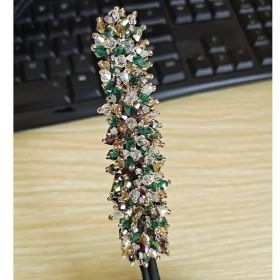 Korean flower bud head crystal hairpin headgear (Color: Green)