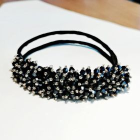 Korean flower bud head crystal hairpin headgear (Color: Navy Blue)