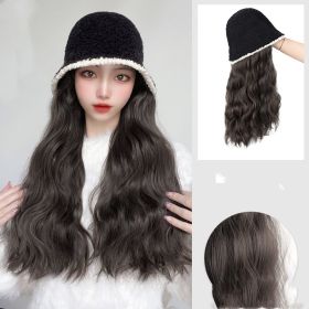 Ripple Fashionable Net Red Long Curly Hair Fisherman Hat (Option: Brown black)